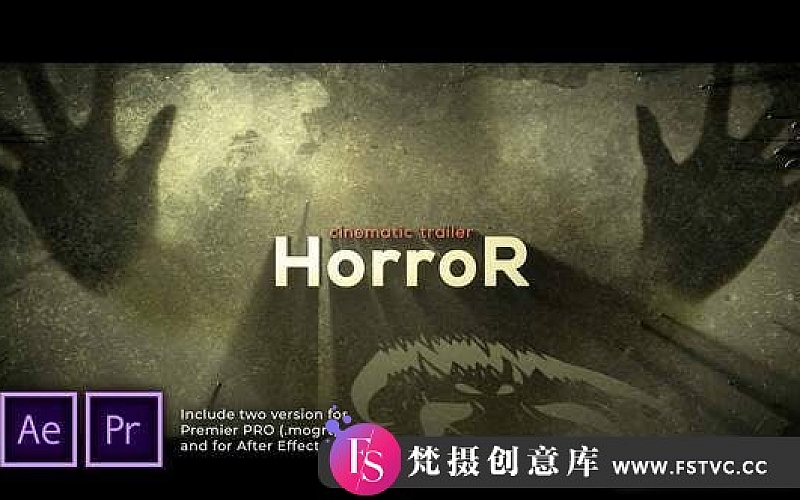 [Premiere预设]PR预设+AE模板-恐怖文字投影片头 The Horror Cinematic Trailer