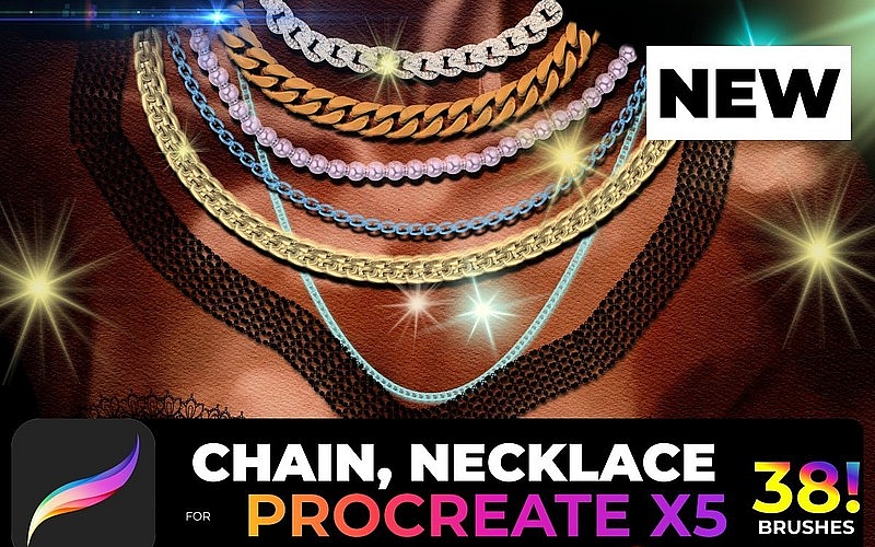 [Procreate笔刷]Procreate-X5宝石项链装饰画笔包38!Chain,NecklaceforPROCREATE-X5