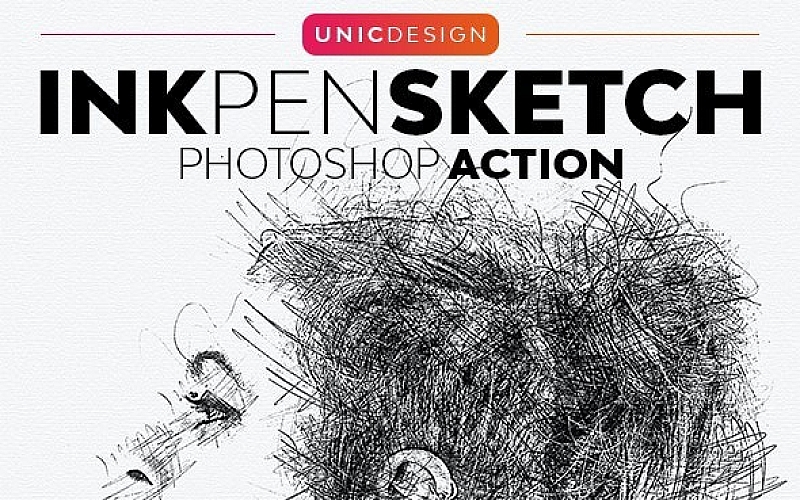 [PS动作下载]墨水笔素描PS动作 Ink Pen Sketch Photoshop Action(附视频教程)