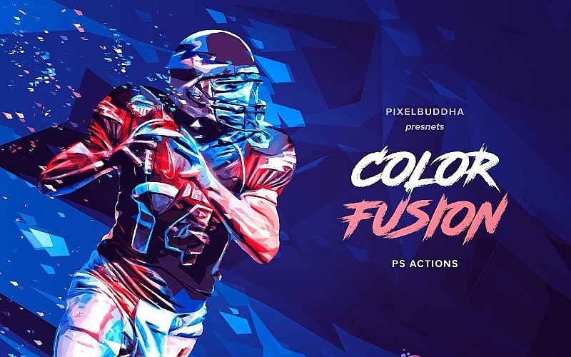 [PS动作下载]超酷色彩碎片融合特效PS动作 Color Fusion Photoshop Actions 附视频教程