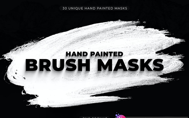 30个手绘毛笔笔触PNG素材 Painted Brush Masks